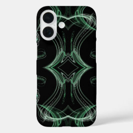 Funda iPhone 16 Estuche de teléfono fractal negro y verde