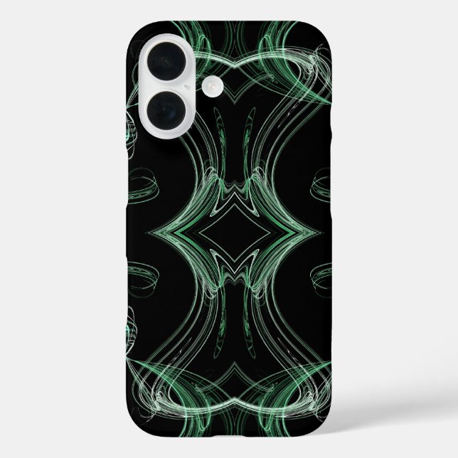 Funda iPhone 16 Estuche de teléfono fractal negro y verde (Reverso )
