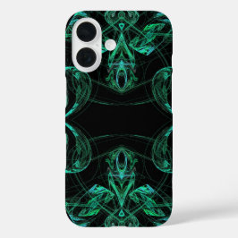 Funda iPhone 16 Estuche de teléfono Fractal Verde y Negro