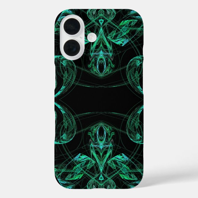 Funda iPhone 16 Estuche de teléfono Fractal Verde y Negro (Reverso )