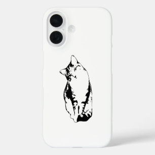 Funda iPhone 16 Estuche de teléfono monocromo de gato inclinado de