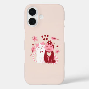 Funda iPhone 16 Estuche de teléfono para gatos de amor lindo - Par