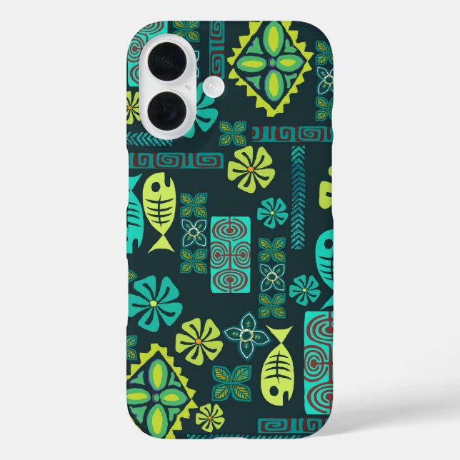 Funda iPhone 16 Estuche de teléfono para peces y iconos de flores  (Reverso )