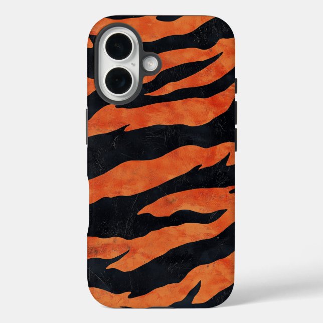 Funda iPhone 16 Estuche de teléfono para tigres negros y Naranja q (Reverso )
