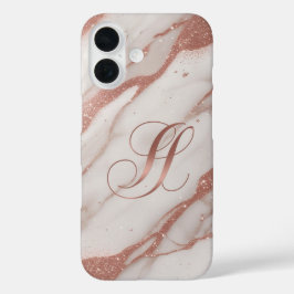 Funda iPhone 16 Estuche elegante de teléfono de rosa dorado y márm