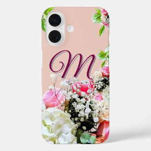 Funda iPhone 16 Estuche elegante Floral Monogrammed para iPhone /