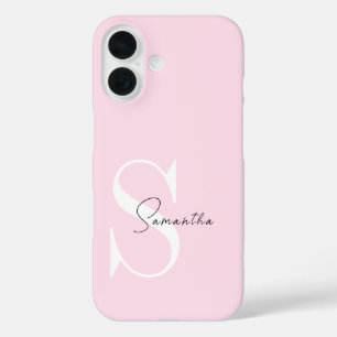 Funda iPhone 16 Estuche elegante para iPhone en monograma rosa Pas