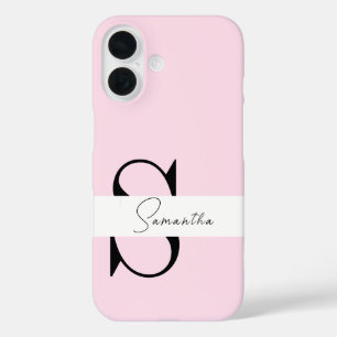 Funda iPhone 16 Estuche elegante para iPhone en monograma rosa Pas
