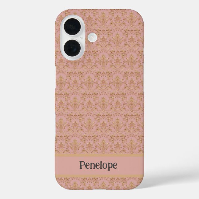 Funda iPhone 16 Estuche elegante para iPhone y iPad de Damask rosa (Reverso )