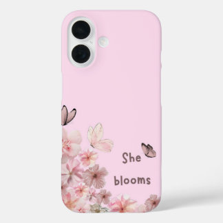 Funda iPhone 16 Estuche floral para teléfono con mariposa "Ella fl