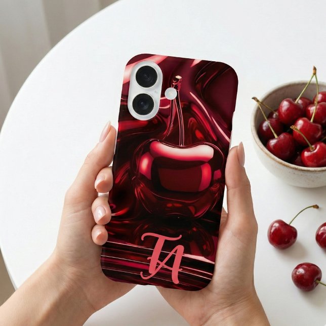 Funda iPhone 16 Estuche Glossy Red Cherry Monogram para iPhone / i (Subido por el creador)