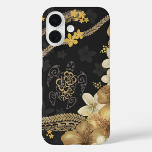 Funda iPhone 16 Estuche Golden Hawaii Hibiscus & Tapa Fusion