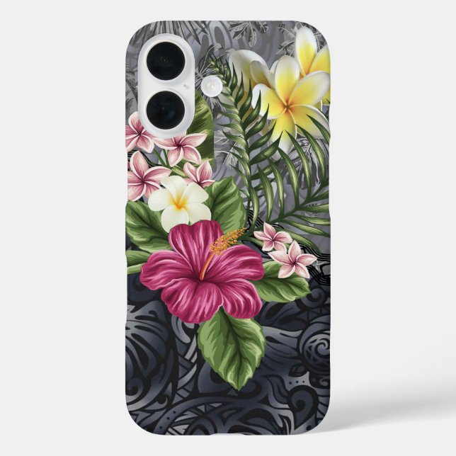 Funda iPhone 16 Estuche Hawaiano Monstera Tapa e Hibiscus Phone (Reverso )
