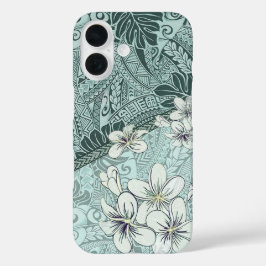 Funda iPhone 16 Estuche Hawaii Seafoam Tapa y Plumeria Phone
