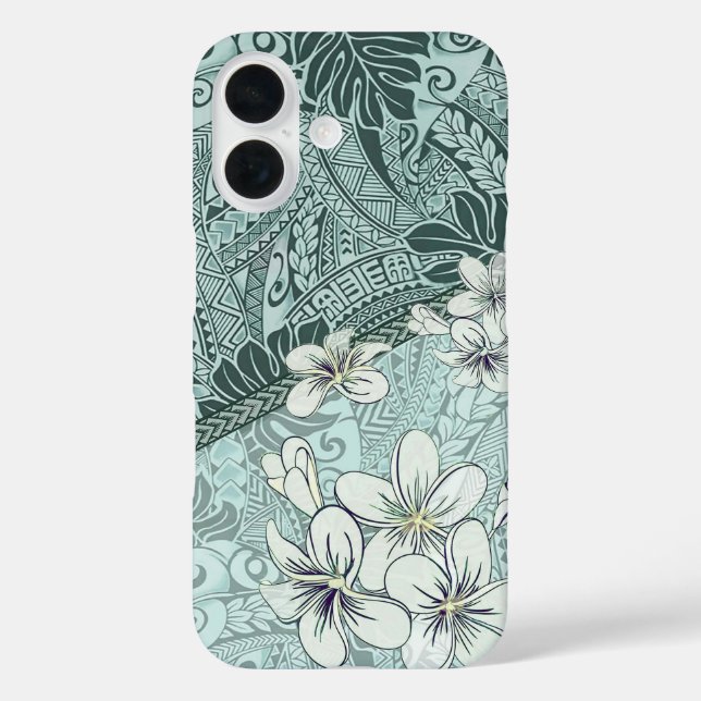 Funda iPhone 16 Estuche Hawaii Seafoam Tapa y Plumeria Phone (Reverso )