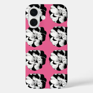 Funda iPhone 16 Estuche Monocromo para teléfono pop rosa floral