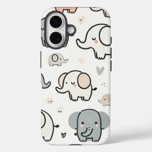 Funda iPhone 16 Estuche para iPhone Adorable Little Elephants (Reverso )