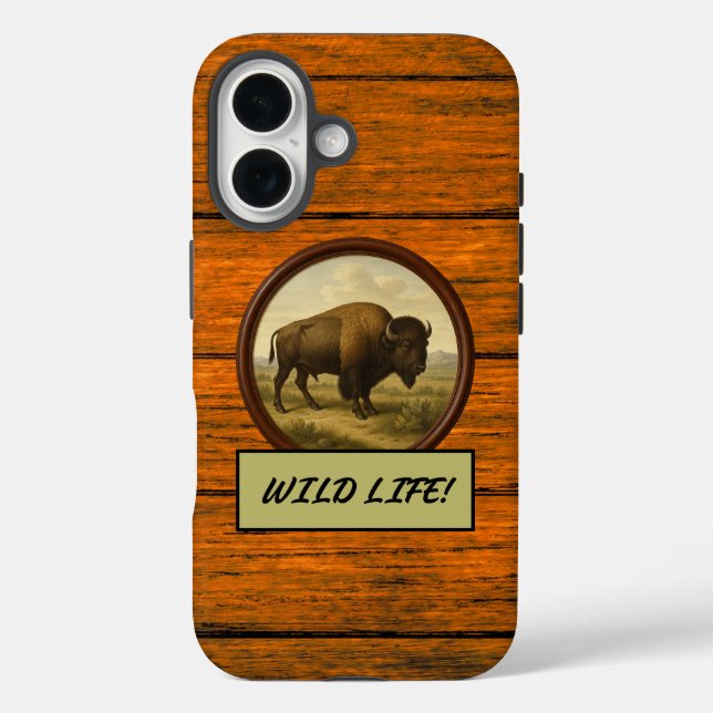 Funda iPhone 16 Estuche para iPhone American Bison Wood Grain Fund (Reverso )