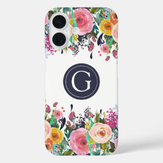 Funda iPhone 16 Estuche para iPhone Apple con monograma floral pin