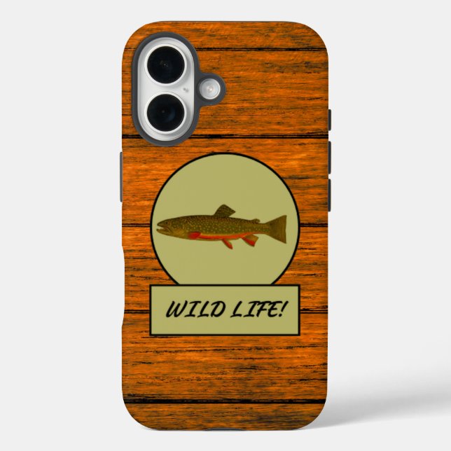 Funda iPhone 16 Estuche para iPhone Brook Trout Wood Grain Funda-M (Reverso )