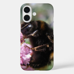 Funda iPhone 16 Estuche para iPhone Bumblebee y Flores rosadas ocu