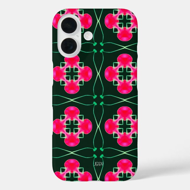 Funda iPhone 16 Estuche para iPhone con floral rosa y verde con no (Reverso )