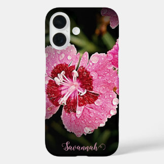 Funda iPhone 16 Estuche para iPhone de Apple con flores rosadas pe