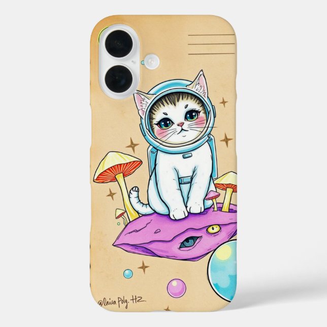 Funda iPhone 16 Estuche para iPhone de Cat Whimsical Space (Reverso )