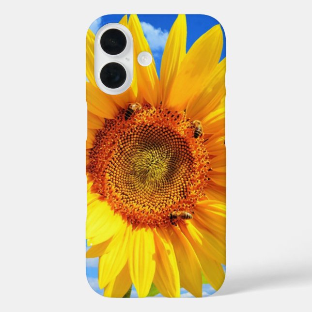 Funda iPhone 16 Estuche para iPhone de girasol con abejas (Reverso )