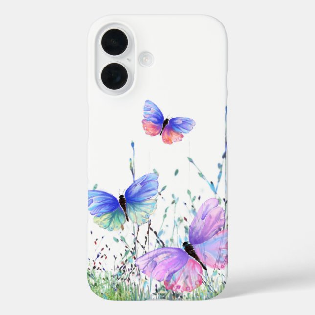 Funda iPhone 16 Estuche para iPhone de mariposas voladoras (Reverso )