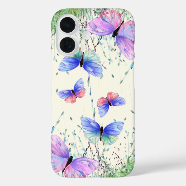 Funda iPhone 16 Estuche para iPhone de mariposas voladoras (Reverso )