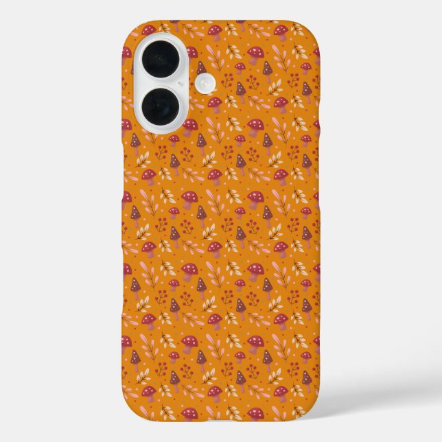 Funda iPhone 16 Estuche para iPhone de patrón de hongos naranja (Reverso )