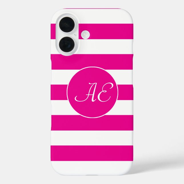 Funda iPhone 16 Estuche para iPhone de Peppy Pink Cabana Stripes F (Reverso )