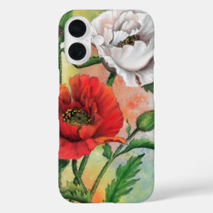 Funda iPhone 16 Estuche para iPhone de Poppies blancos rojos