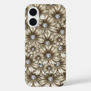 Funda iPhone 16 Estuche para iPhone Gemstone con flores de diamant