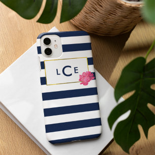 Funda iPhone 16 Estuche para iPhone monograma de banda marina y pe