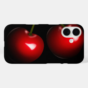 Funda iPhone 16 Estuche para iPhone negro de cerezo rojo