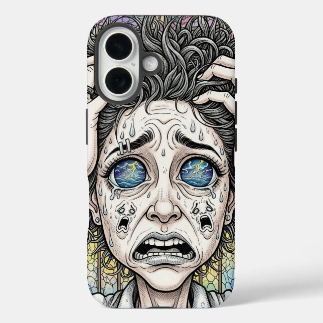 Funda iPhone 16 Estuche para iPhone Psychedelic Surreal Face - Emo (Reverso )