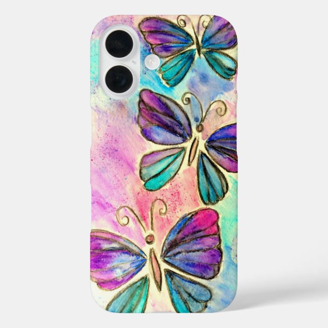 Funda iPhone 16 Estuche para iPhone Purple Pink Butterflies (Reverso )