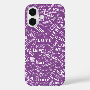Funda iPhone 16 Estuche para iPhone púrpura de texto de amor multi