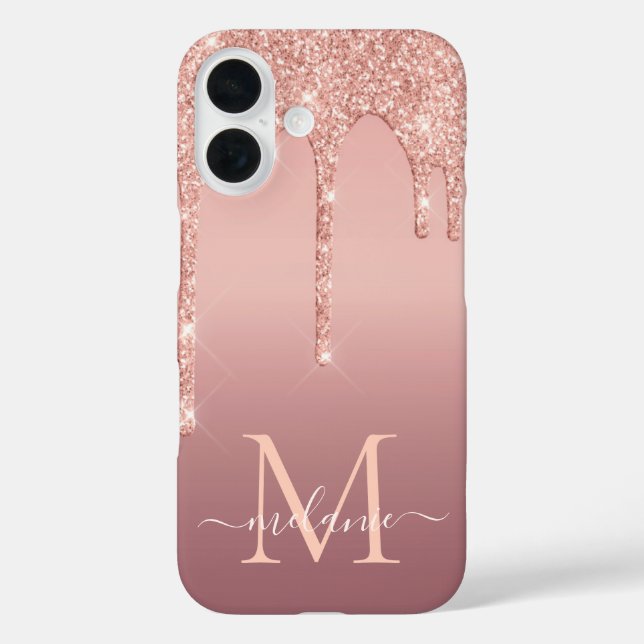 Funda iPhone 16 Estuche para iPhone Rosa Gold Purpurina personaliz (Reverso )
