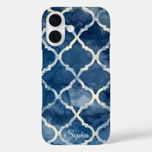 Funda iPhone 16 Estuche para teléfono Arabesque Trellis - Blue Wat