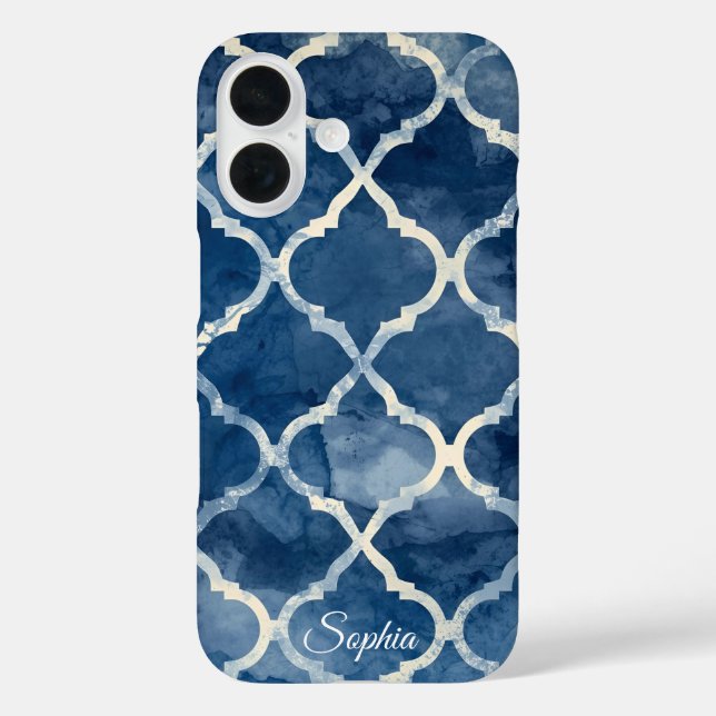 Funda iPhone 16 Estuche para teléfono Arabesque Trellis - Blue Wat (Reverso )