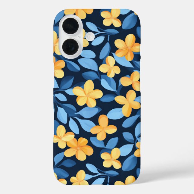 Funda iPhone 16 Estuche para teléfono con flores amarillas y azule (Reverso )