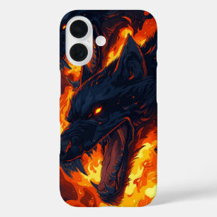 Funda iPhone 16 Estuche para teléfono con llama de dragón infernal