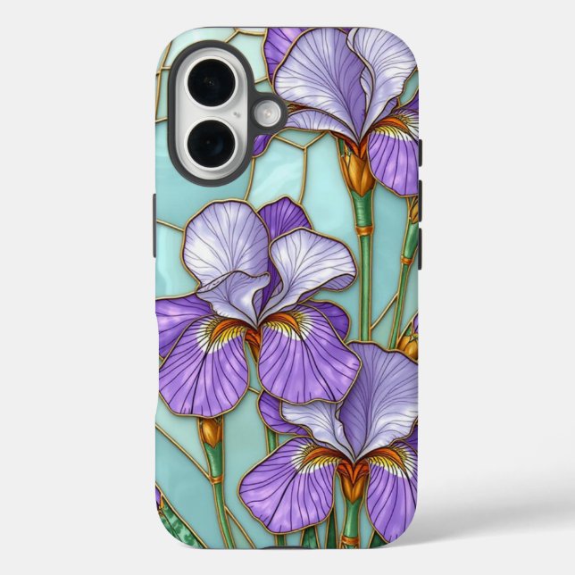 Funda iPhone 16 Estuche para teléfono de flor Iris de vidrio templ (Reverso )