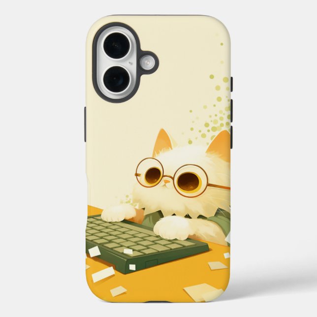 Funda iPhone 16 Estuche para teléfono de gatito de trabajo, iPhone (Reverso )