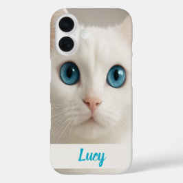 Funda iPhone 16 Estuche para teléfono de gato blanco personalizado
