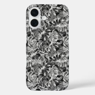 Funda iPhone 16 Estuche para teléfono de hojas tropicales en blanc