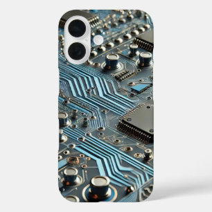 Funda iPhone 16 Estuche para teléfono de la placa de circuito azul